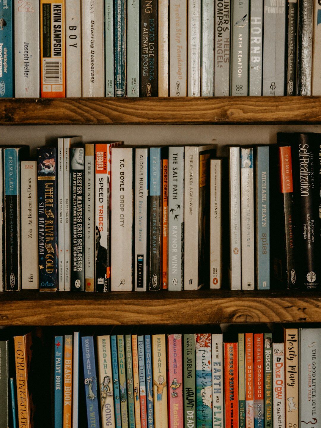 books stacked on shelf
